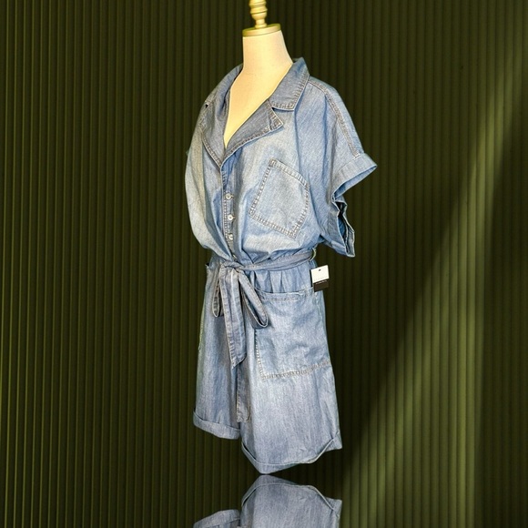 NWT Eloquii Elements Chambray Blue Belted Denim Romper Plus Size 28 - Picture 7 of 16